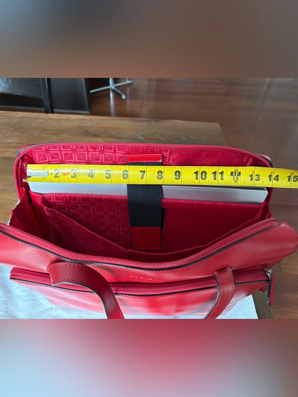 LODIS Red Leather Laptop Tote Bag - Significant Wear on One Strap / Priced Low